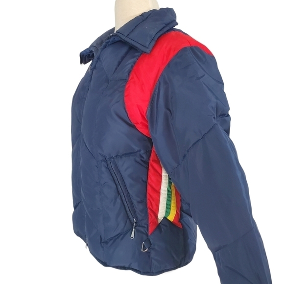 Overseer Blue Rainbow Striped Puffer Ski Coat - Picture 3 of 11